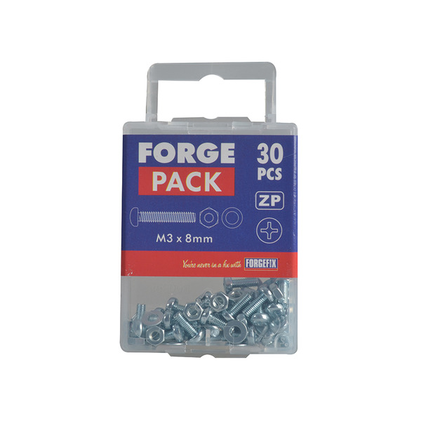 ForgeFix FORFPMSPH38 Machine Screw Pozi Compatible Pan Head ZP M3 x 8mm ForgePack 50