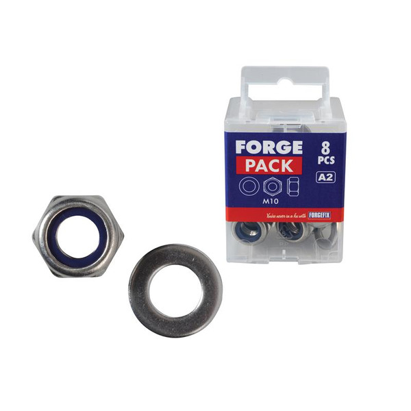 ForgeFix FORFPNYL10SS Nyloc Nuts & Washers A2 Stainless Steel M10 ForgePack 8