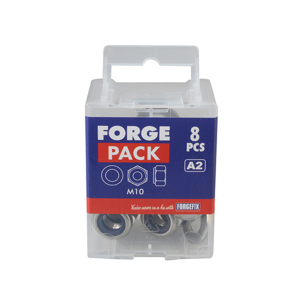 ForgeFix FORFPNYL10SS Nyloc Nuts & Washers A2 Stainless Steel M10 ForgePack 8