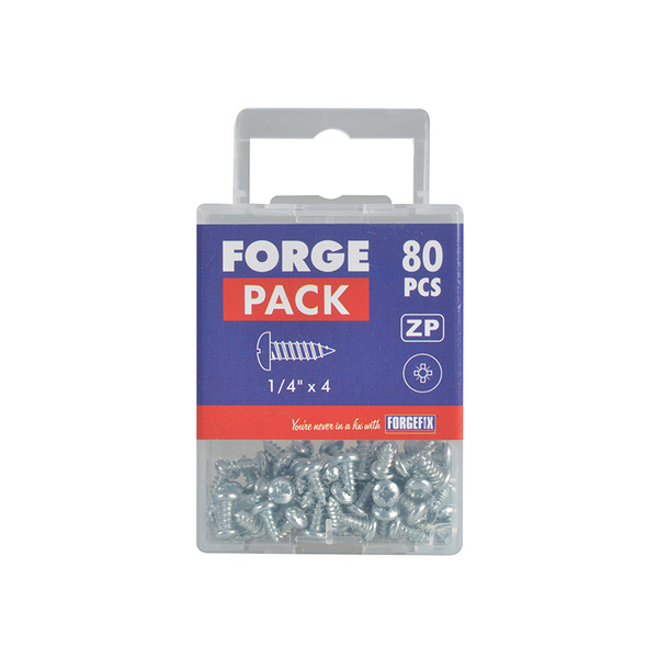 Self-Tapping Screw Pozi Compatible Pan Head ZP 1/4in x 4 ForgePack 80