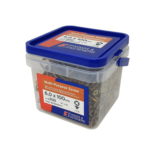Multi-Purpose Pozi Compatible Screw CSK ST ZYP 6.0 x 100mm Tub 200