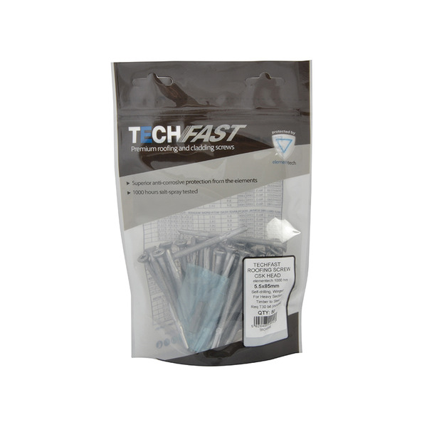 TechFast Roofing Screw Timber - Steel Heavy Section 5.5 x 85mm Pack 50