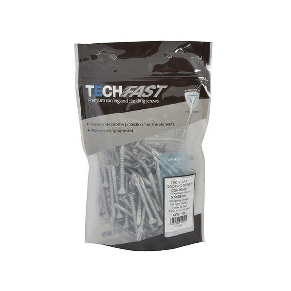 TechFast Roofing Screw Timber - Steel Light Section 5.5 x 60mm Pack 100