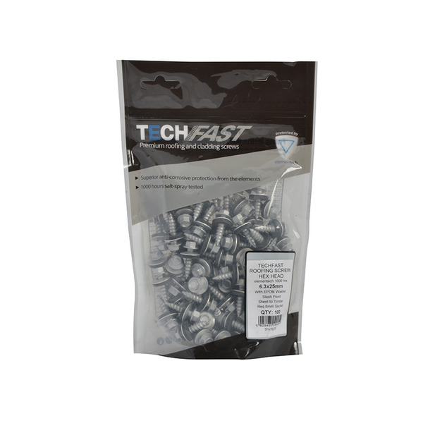 TechFast Hex Head Screw Sheet to Timber 6.3 x 25mm Pack 100