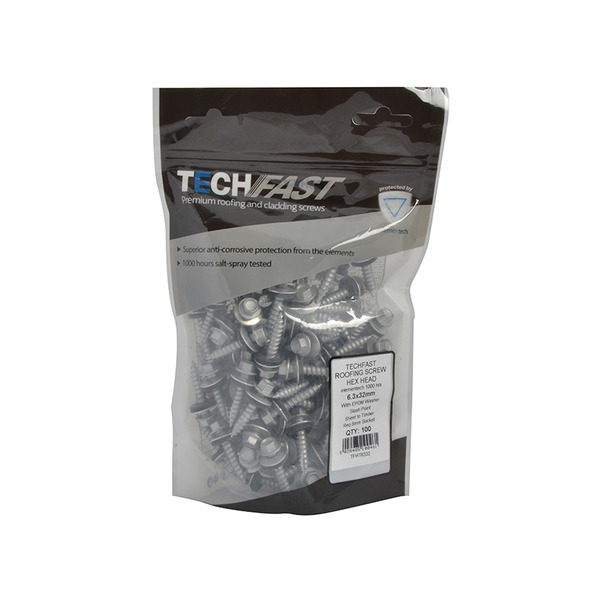 TechFast Hex Head Screw Sheet to Timber 6.3 x 32mm Pack 100