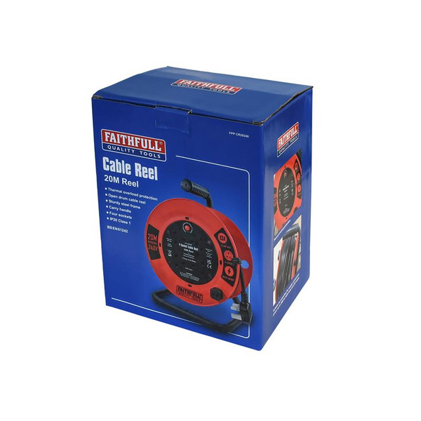 Open Cable Reel 240V 20m 13A 4 Socket (1.25mm Cable)
