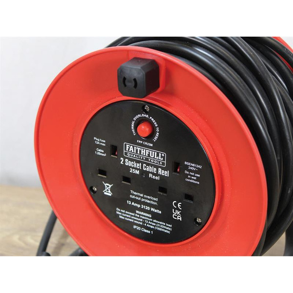 Open Drum Cable Reel 240V 13A 2-Socket 25m