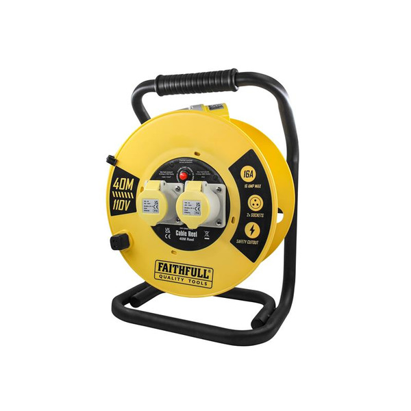 Faithfull Power Plus Open Cable Reel 110V 40m 16A 2 Socket (1.5mm Cable)