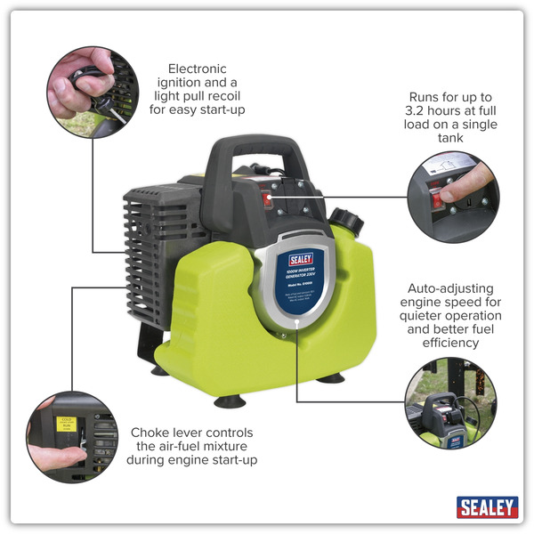 Sealey G1000I 1000W Inverter Generator 2-Stroke Engine 230V