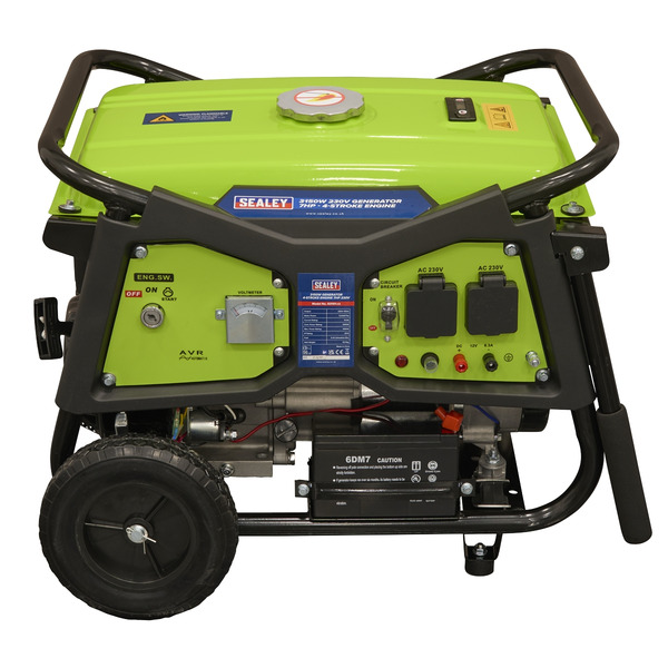 Sealey G3101 3150W Generator 7hp 4-Stroke Engine 230V