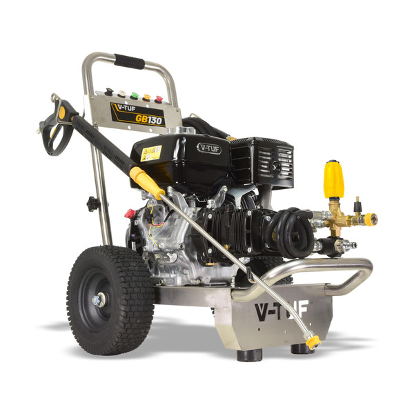 V-TUF GB130 3626psi, 250Bar, 15L/min Industrial 13HP Gearbox Driven Honda Petrol Pressure Washer - Stainless Steel Frame