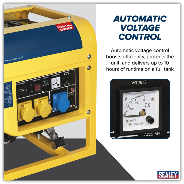 Sealey GG7500 6000W Generator 13hp 4-Stroke Engine 110/230V