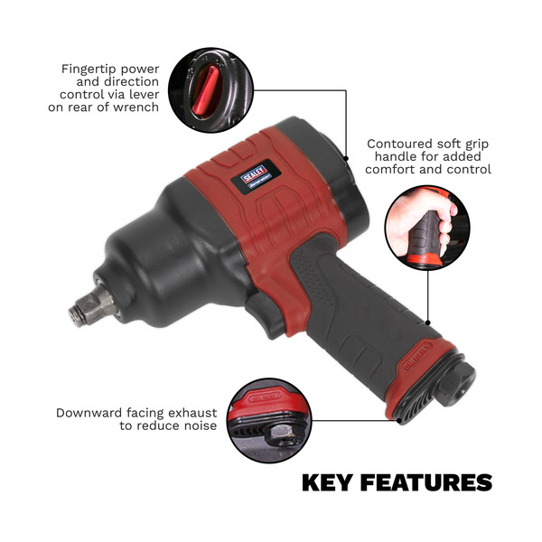 Sealey GSA6002 Generation Composite Twin Hammer Air Impact Wrench 1/2