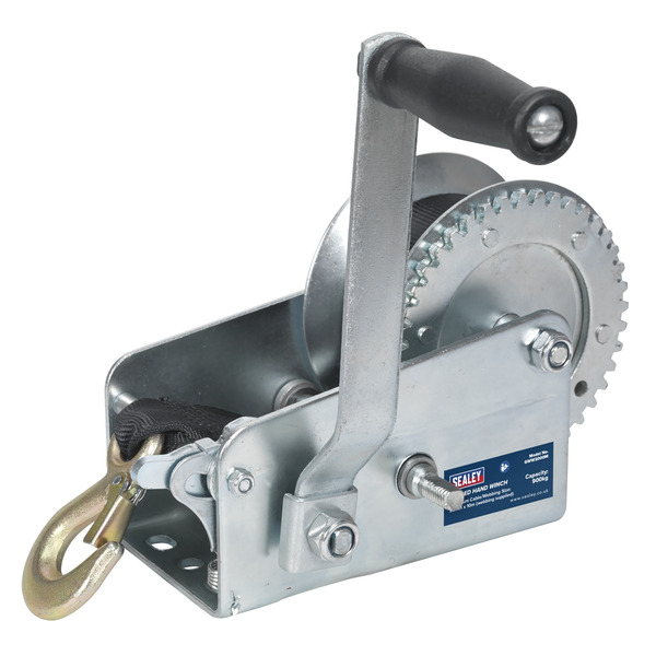 Sealey GWW2000M Geared Hand Winch with Webbing Strap 900kg Capacity