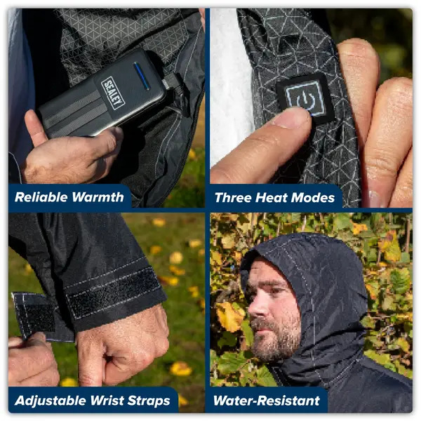 Sealey HJ06KIT 5V Heated Rain Jacket with Power Bank 20Ah - Medium