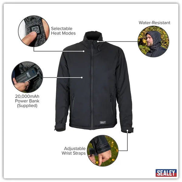 Sealey HJ07KIT 5V Heated Rain Jacket with Power Bank 20Ah - Large