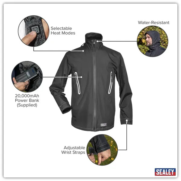 Sealey HJ08KIT 5V Heated Rain Jacket with Power Bank 20Ah - X-Large