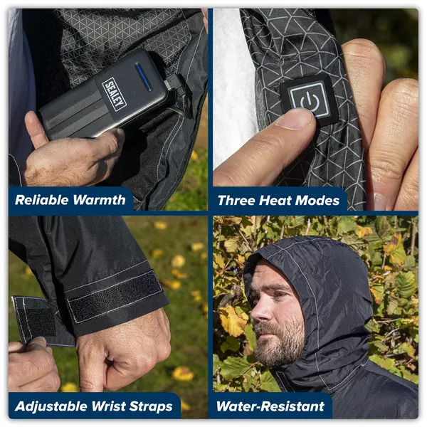 Sealey HJ08KIT 5V Heated Rain Jacket with Power Bank 20Ah - X-Large