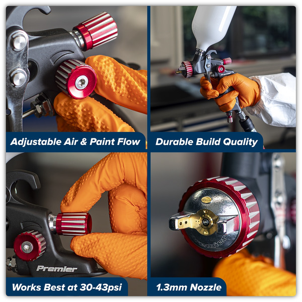 Sealey HVLP01 Premier Professional HVLP Gravity Feed Spray Gun 1.3mm Set-Up