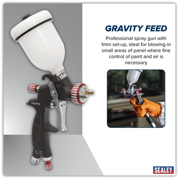 Sealey HVLP04 Premier Professional HVLP Gravity Feed Touch-Up Spray Gun 1mm Set-Up