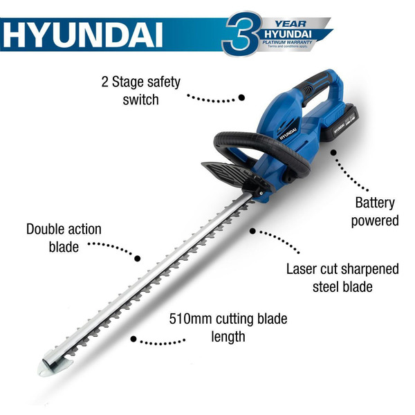 Hyundai 20V MAX 510mm Cordless Hedge Trimmer 2Ah Li-Ion Battery Powered & GardenTek Garden Trolley on Wheels, 120kg Load with Brakes | HY2188+GTW260