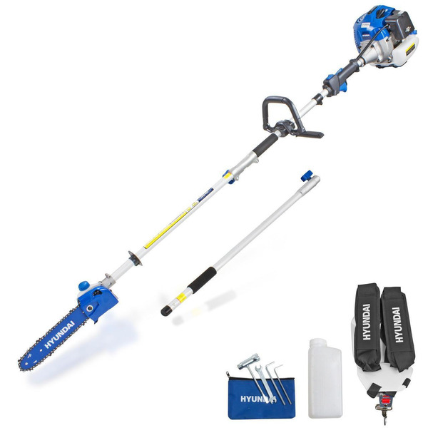 Hyundai 52cc Petrol Pole Saw Pruner Chainsaw 2.7m Long Reach 260mm Cutting Width & GardenTek Folding Trolley on Wheels, Garden Trolley 120kg | HYPS5200X+GTW220