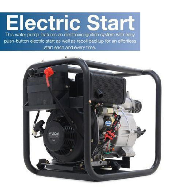 Hyundai Diesel Dirty Water Pump 3in Electric Start + 2 Hoses