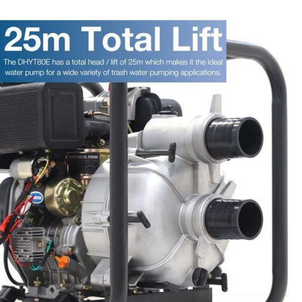 Hyundai Diesel Dirty Water Pump 3in Electric Start + 2 Hoses