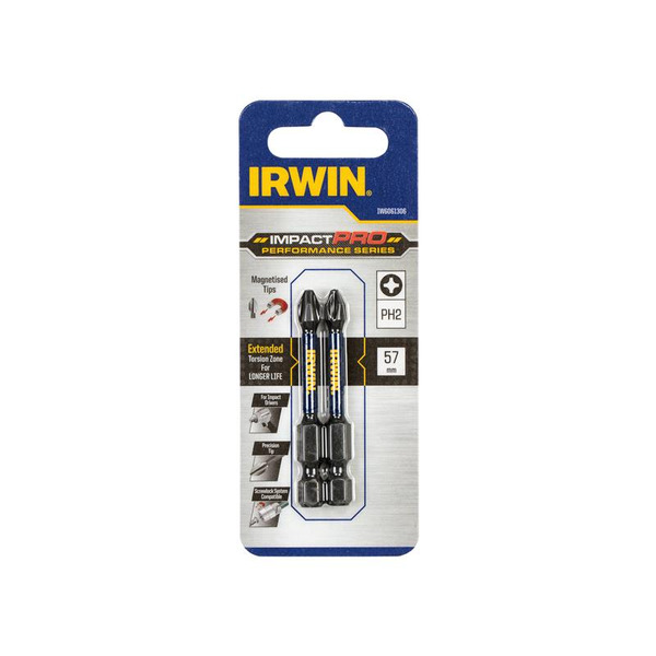 IRWIN® IRWIW6061306 Impact Pro Performance Screwdriver Bits PH2 57mm (Pack 2)