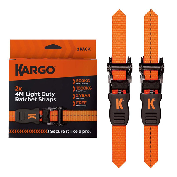 Kargo 25mm x 4m Light Duty Ratchet Strap x2