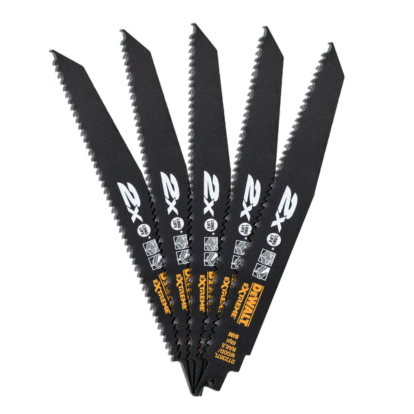 DeWalt 228mm 2X Recip Blade 6TPI Wood+nails 5pk