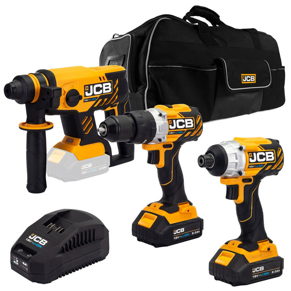 JCB 18VCombi Drill, Impact Driver and Hammer Drill Kit with Battery| 21-18BL3PK-2