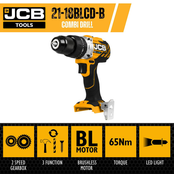 JCB 18V BRUSHLESS COMBI DRILL 1X 2.0AH LITHIUM-ION BATTERY | 21-18BLCD-2X-B