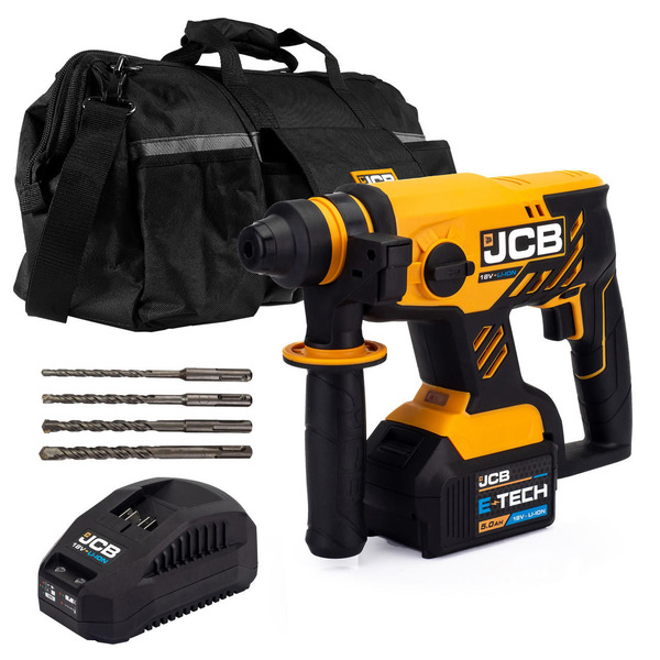 JCB 18V Brushless SDS 1x5.0Ah Lithium-Ion Battery and Charger in 20 Kit Bag | 21-18BLRH-5X-BG