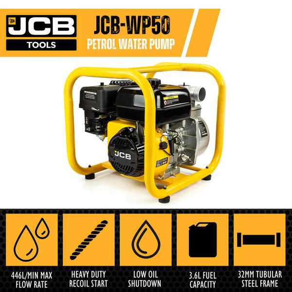JCB 50mm 2'' Petrol Water Pump 7.5hp 224cc 4-Stroke | JCB-WP50