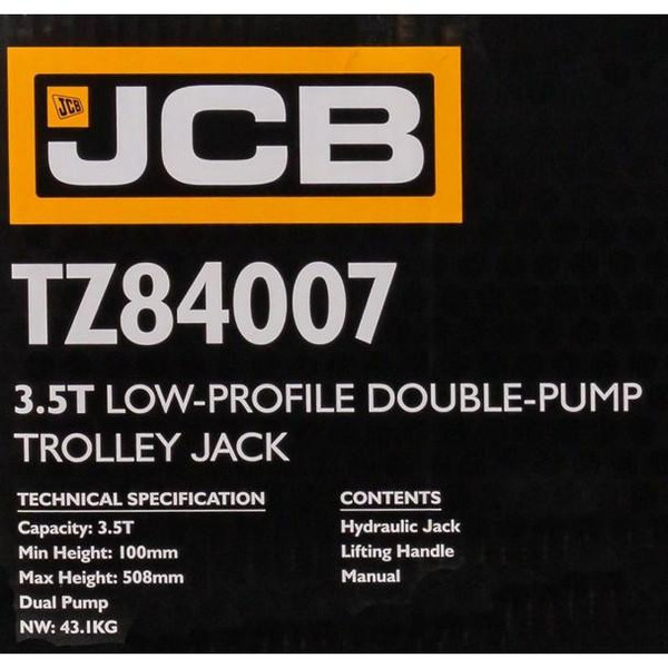 JCB 3.5 Tonne Hydraulic Jack, Low-Profile, Quick-lift, Double-Piston | JCB-TZ84007