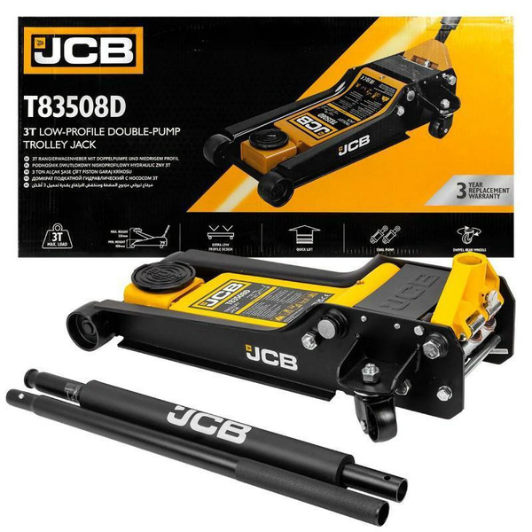 JCB 3 Tonne Hydraulic Trolley Jack, low-Profile, 98-535 mm Lift, Double Pump | JCB-T83508D