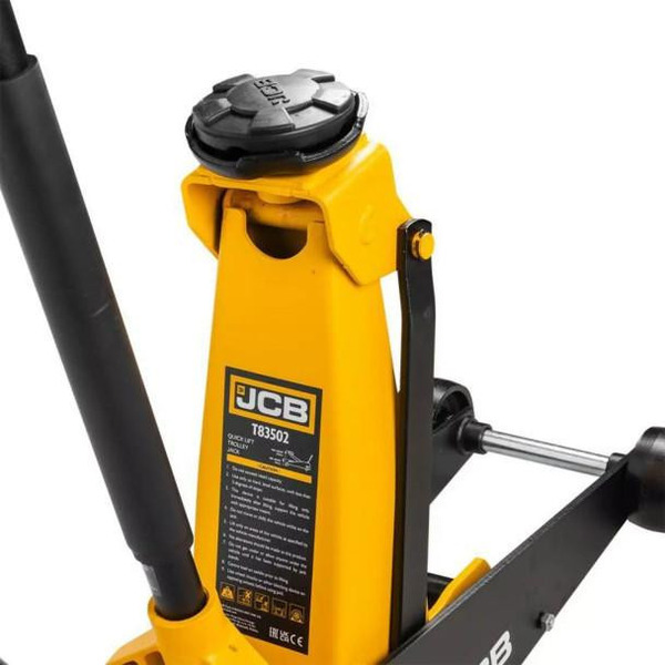 JCB 3 Tonne Hydraulic Trolley Jack, Quick Lift Pedal, 500mm Max Height, and Rubber Pad for Vehicle Protection | JCB-T83502