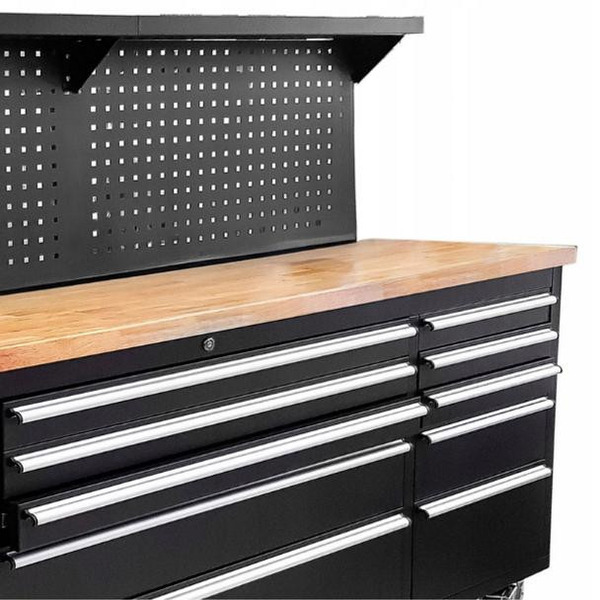 JCB Workshop Table Trolley and Tool Cabinet, 10 Drawers, 13 Hooks, Caster Mounted | JCB-01Y0109