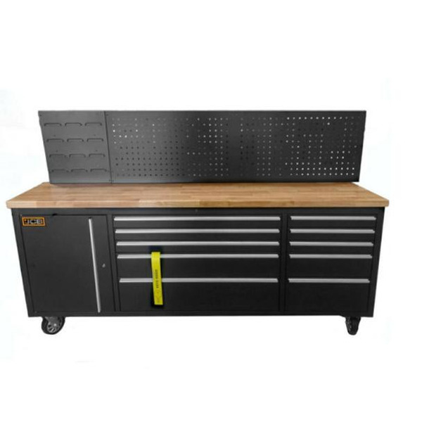 JCB Workshop Table Trolley and Tool Cabinet, 10 Drawers, 13 Hooks, Caster Mounted | JCB-01Y0109