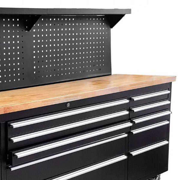 JCB Workshop Table Trolley and Tool Cabinet, 10 Drawers, 13 Hooks, Caster Mounted | JCB-01Y0109