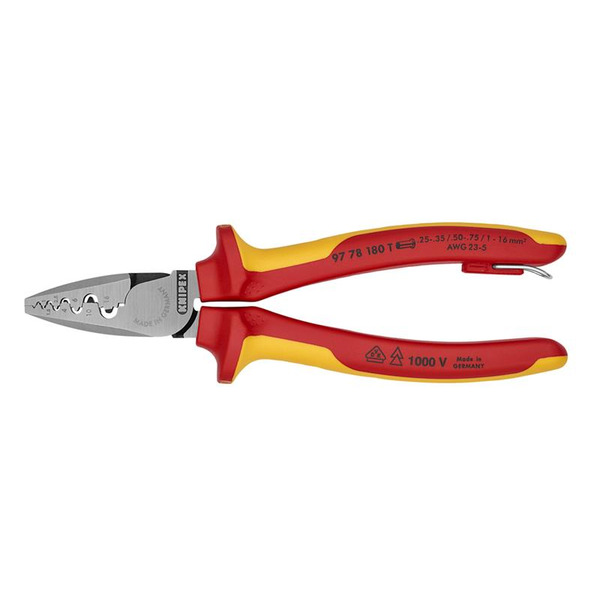 KNIPEX 97 78 180 T VDE Crimping Pliers with Tether Point 180mm