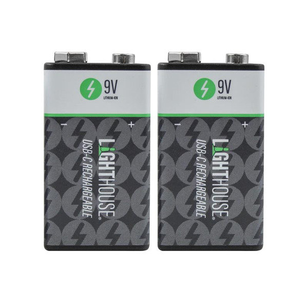 Lighthouse 9V USB-C Rechargeable Li-ion Battery Pack of 2