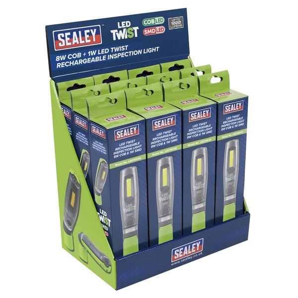 Sealey LED Twist Rechargeable Inspection Light, Green - Box of 12