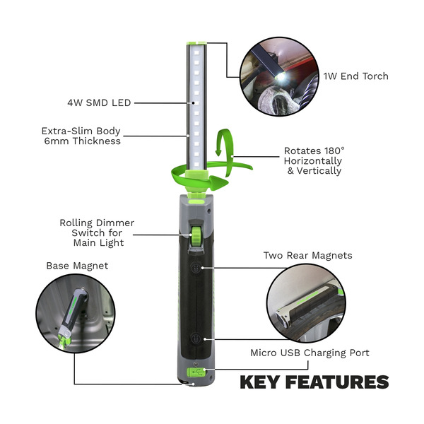 Sealey LED180 Rechargeable Slim Folding Inspection Light 4W & 1W SMD LED