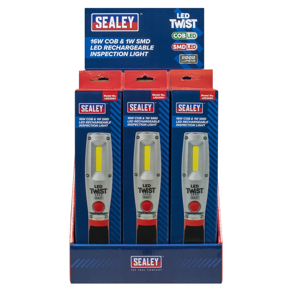 Sealey LED2001DB LED Twist® Rechargeable Inspection Light 16W COB & 1W SMD LED - Display Box of 12