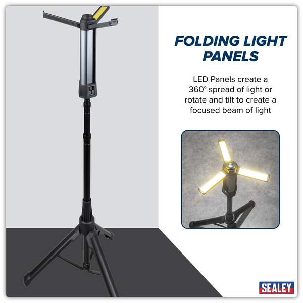 Sealey LED240 Rechargeable Flexible Floodlight with Tripod 24W COB LED & 5W SMD LED