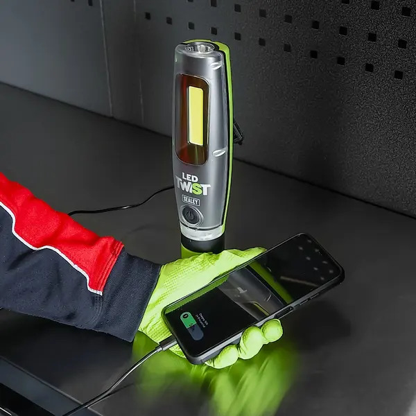 Sealey LED3001G Rechargeable LED Twist&reg; Inspection Light 20W COB + 3W SMD, 3000lm, Magnetic Base & Power Bank
