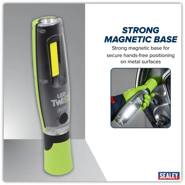 Sealey LED3001G Rechargeable LED Twist&reg; Inspection Light 20W COB + 3W SMD, 3000lm, Magnetic Base & Power Bank