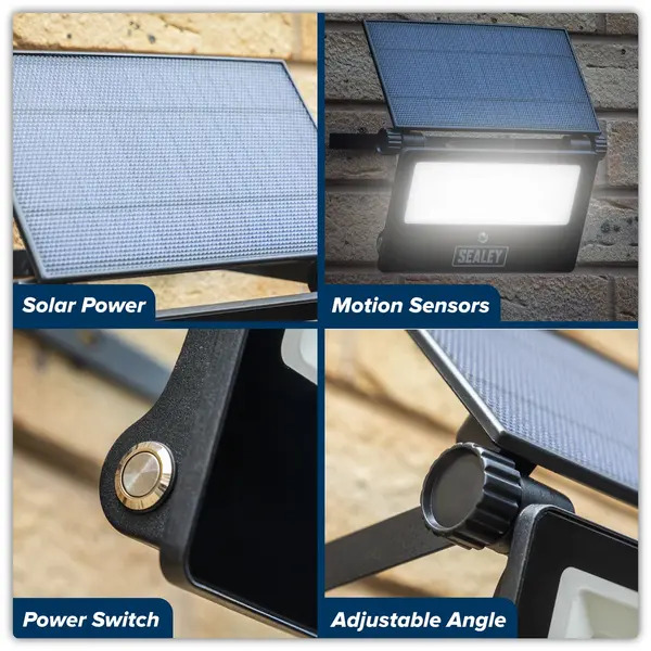 Sealey LED30S Extra-Slim Solar Floodlight with Wall Bracket 30W SMD LED